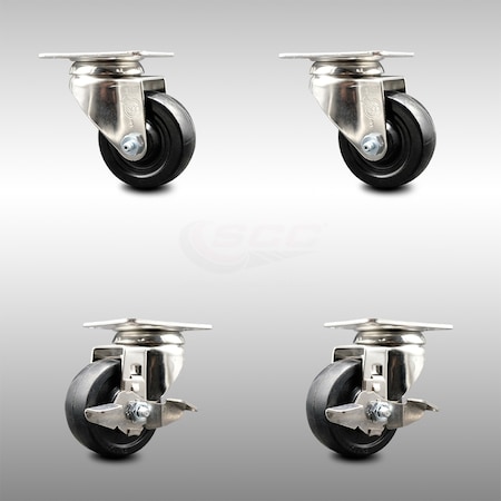 Service Caster 3.5 Inch 316SS Soft Rubber Wheel Swivel Top Plate Caster Brakes SCC, 2PK SCC-SS31620S3514-SRS-2-TLB-2